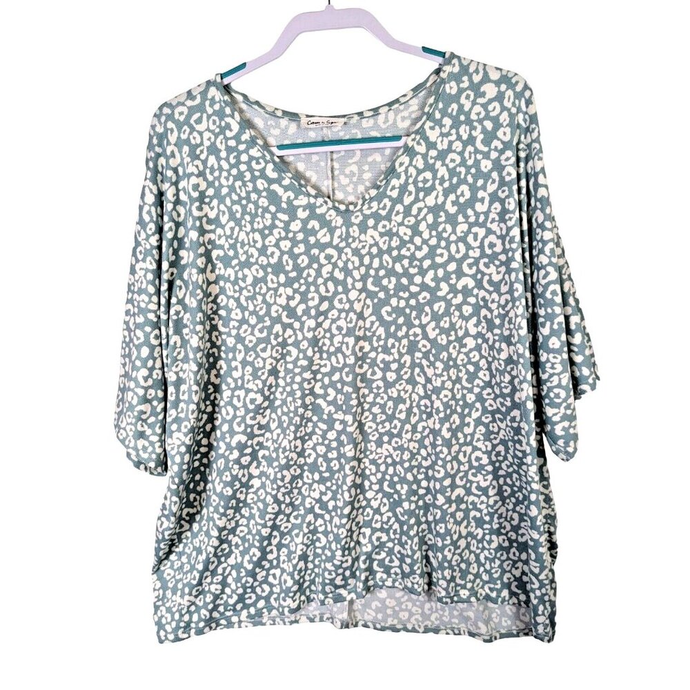 Cream n Sugar Women size XL Top Pullover Flowy Whimsy Green Tee Oversize Classic